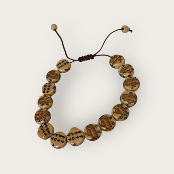 Round Beaded porcelain bracelet Asian style adjustable size - Picture 3 of 6